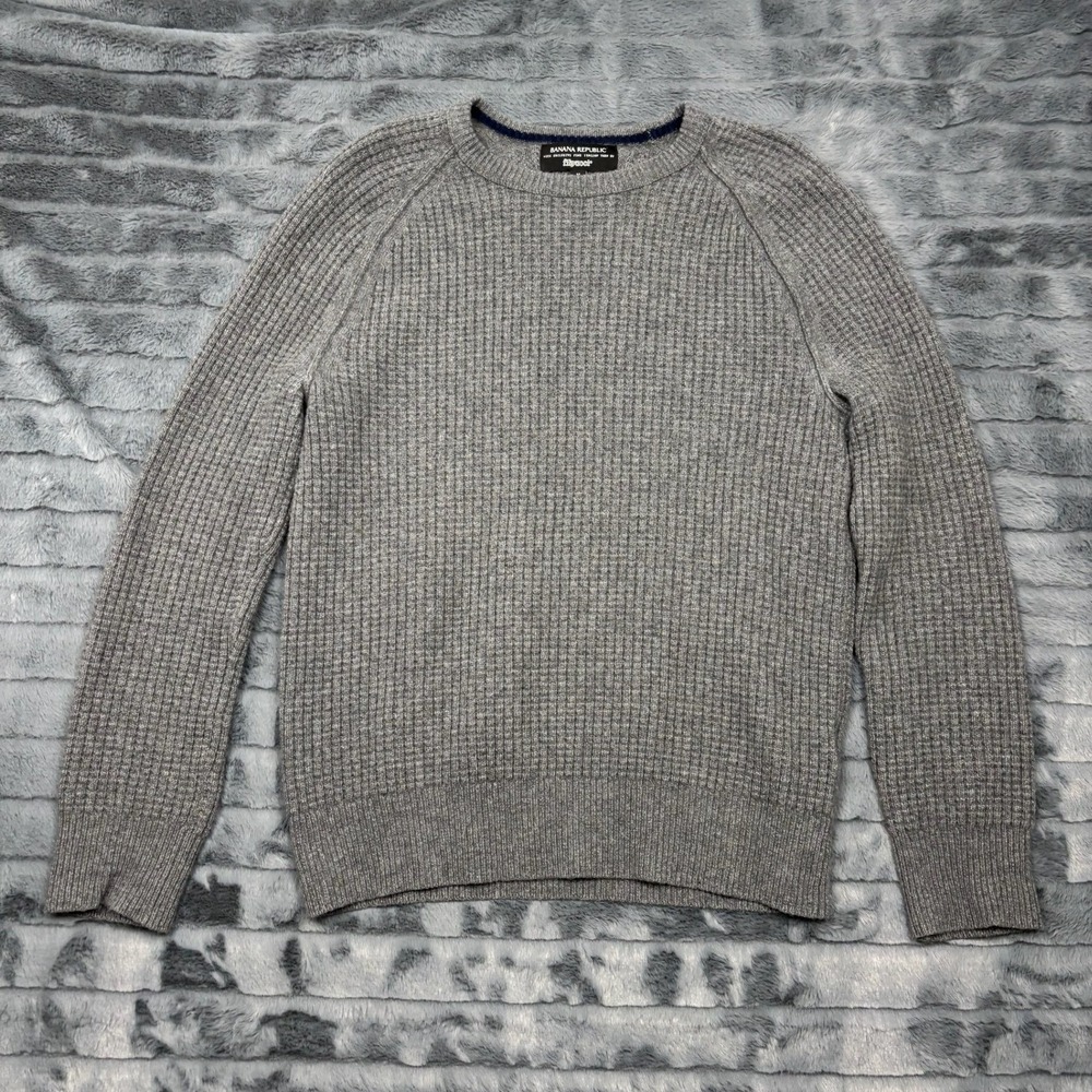 Banana Republic Mens Grey Merino Wool Italian Yarn Filpucci Knit Sweater M